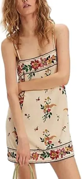 Women Boho Floral Seashell Mini Dress Spaghetti Strap Beach Graffiti Cami Dress Cute Summer Coastal Short Sundress