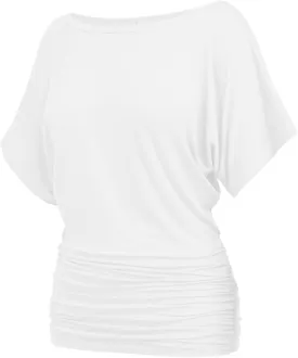 Womens Ruched Tops Casual T Shirts Dolman Short Sleeve Shirts Boat Neck Summer Off Shoulder Batwing Tops 2025