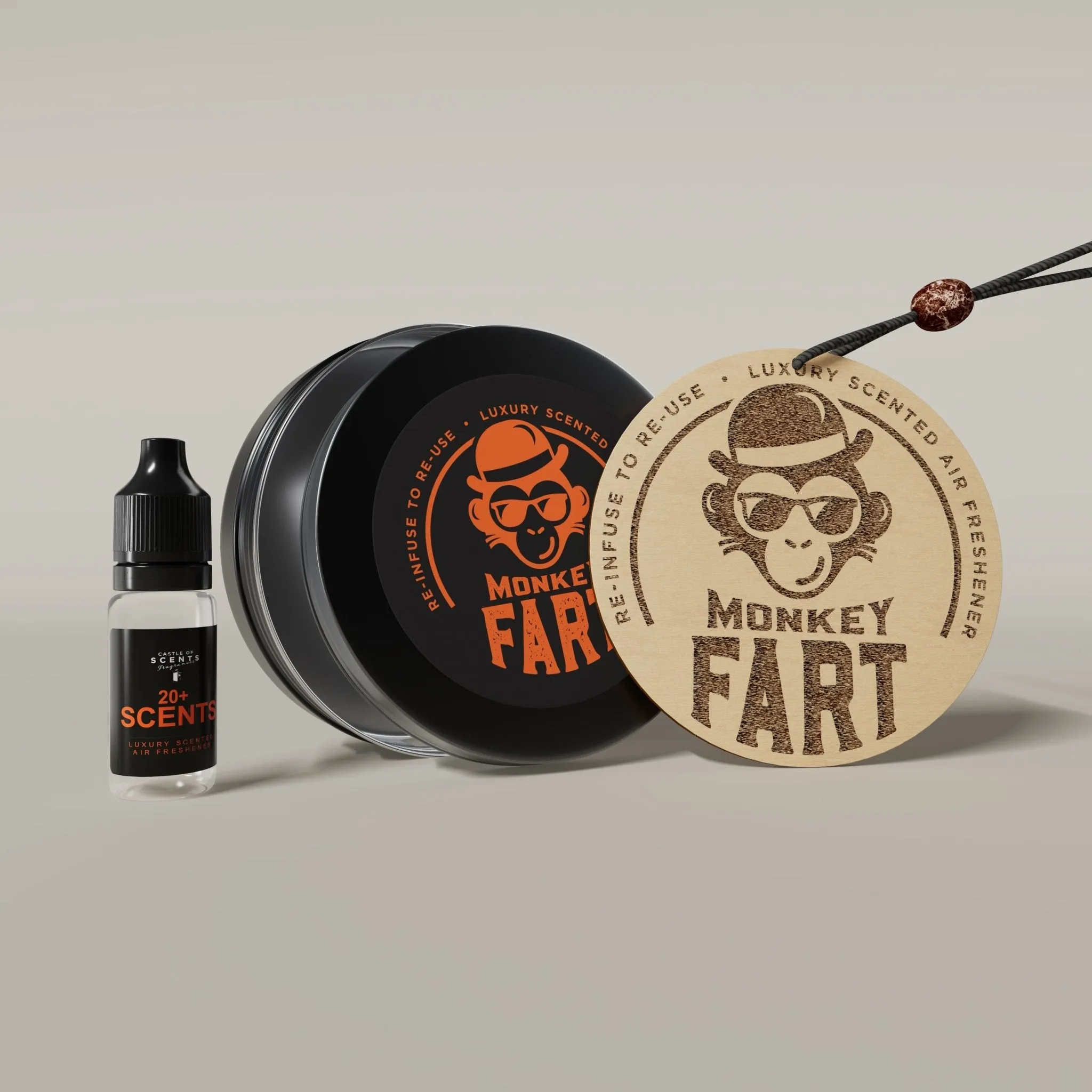 Wooden disc Car Air Freshener - 'Monkey Fart' Design